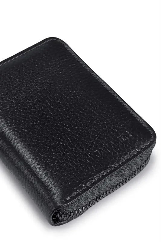 Black 100% Leather Zippered Wallet - 2