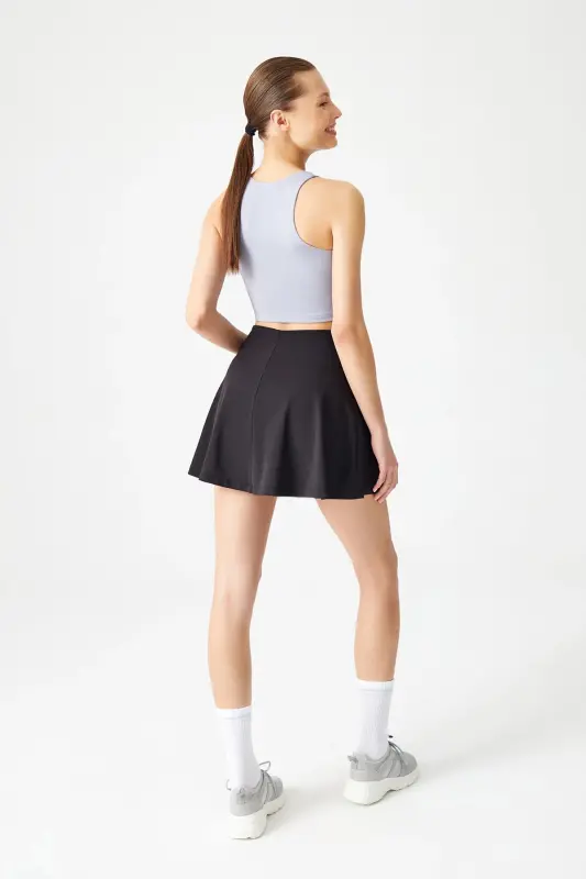 Black 2 Layer Pleated Tennis Skirt - Sports Skirt Tennis Skirt2-Black - 3