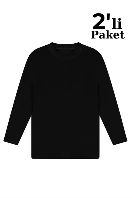 Black 2-Pack Boys Long Sleeve T-shirt 100% Cotton Knit - BÜYÜKBEDENIZ