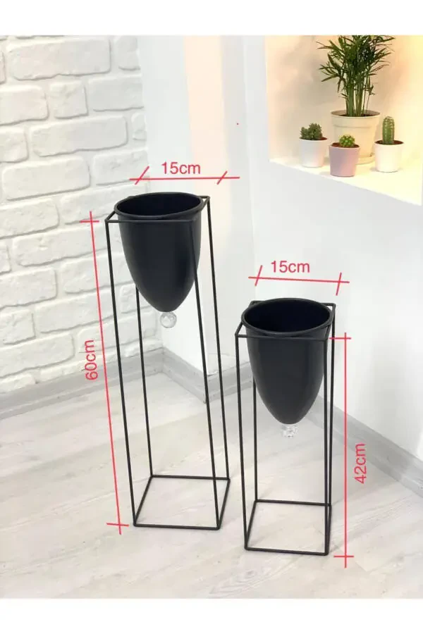Black 2-Piece Metal Stand Flower Pot - 1