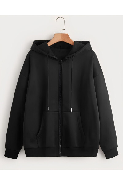 Black 2-Thread Seasonal Zippered Hooded Fleece Hoodie Jacket - 1