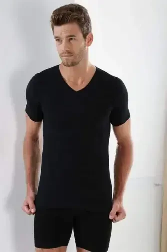 Black 3-Pack Men's V Neck T-Shirt Short Sleeve 100% Cotton - 4