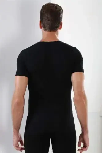 Black 3-Pack Men's V Neck T-Shirt Short Sleeve 100% Cotton - 5