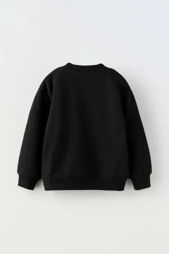 Black 3-thread Corduroy Kids Sweatshirt - HEPBABY (1)