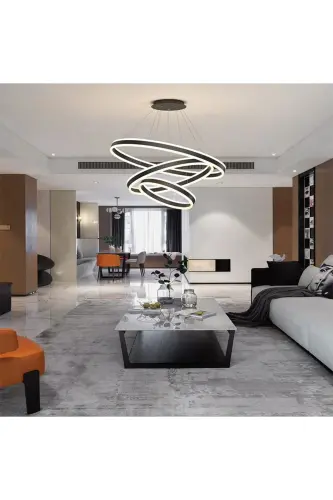 Black 3x Circle Ø60,80,100cm LED Lamp, Round Pendant Chandelier, Modern Lighting, Decorative 3000k - 4