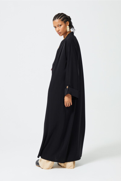 Black Abaya with Epaulet Button Detail - 3