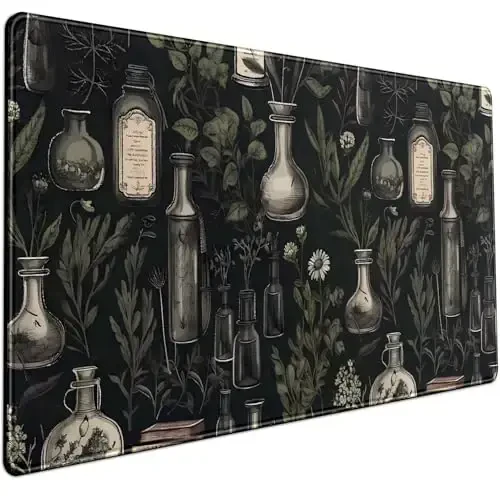 Black Aesthetic Desk Mat - Vintage Large Gaming Flower Mouse Pad XXL Plant Wildflower Mousepad Extended Laptop Computer Keyboard Mat for Women Girl Office Decor 31.5x15.8 in - 1