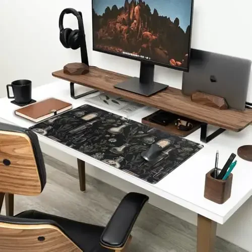 Black Aesthetic Desk Mat - Vintage Large Gaming Flower Mouse Pad XXL Plant Wildflower Mousepad Extended Laptop Computer Keyboard Mat for Women Girl Office Decor 31.5x15.8 in - 3