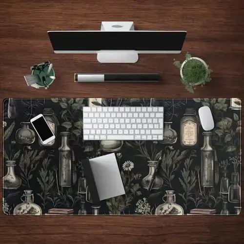 Black Aesthetic Desk Mat - Vintage Large Gaming Flower Mouse Pad XXL Plant Wildflower Mousepad Extended Laptop Computer Keyboard Mat for Women Girl Office Decor 31.5x15.8 in - 4