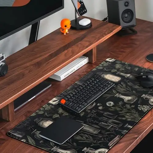 Black Aesthetic Desk Mat - Vintage Large Gaming Flower Mouse Pad XXL Plant Wildflower Mousepad Extended Laptop Computer Keyboard Mat for Women Girl Office Decor 31.5x15.8 in - 5