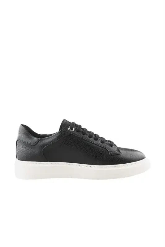 Black and White 100% Leather Laced Casual Sneaker Shoes - 2