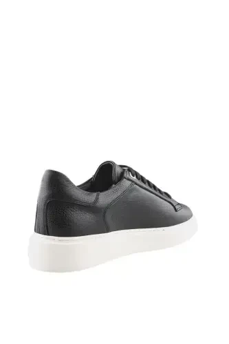 Black and White 100% Leather Laced Casual Sneaker Shoes - 3