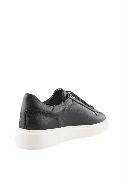 Black and White 100% Leather Laced Casual Sneaker Shoes - 3
