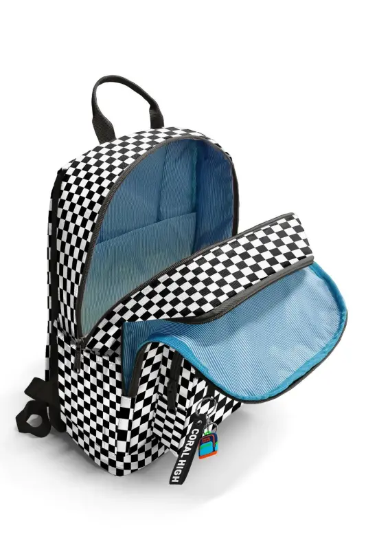 Black and White Checkered 3-Piece School Bag Set - Black White - 2