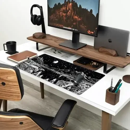 Black and White Desk Mat Dark Nature Forest sichqonchasi XXL Starry Night Tog ' Stol yostig'i Estetik Oy va Yulduzlar sichqonchasi XXL noutbuk kompyuter sichqonchasi o'yin klaviatura Mat, 31.5 X 15.8 ichida - 3