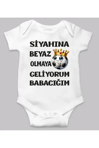 Black and White Printed Baby Bodysuit with Snaps - White 