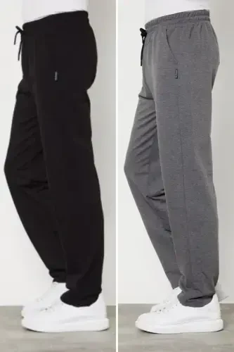 Black-anthracite Men's 2-Piece Straight Leg Relaxed Fit Sweatpants Premium Fabric-Black - 1