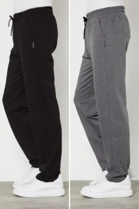Black-anthracite Men's 2-Piece Straight Leg Relaxed Fit Sweatpants Premium Fabric-Black - COMEOR