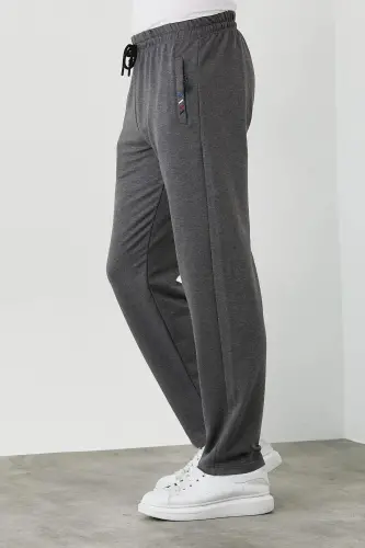 Black-Anthracite-Navy Blue Men's 3-Piece Tracksuit Bottoms Zipper Pocket Embroidered Detail Straight Leg Regular Fit-Black - 3