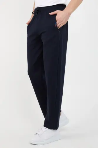 Black-Anthracite-Navy Blue Men's 3-Piece Tracksuit Bottoms Zipper Pocket Embroidered Detail Straight Leg Regular Fit-Black - 4