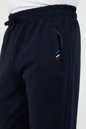 Black-Anthracite-Navy Blue Men's 3-Piece Tracksuit Bottoms Zipper Pocket Embroidered Detail Straight Leg Regular Fit-Black - 5