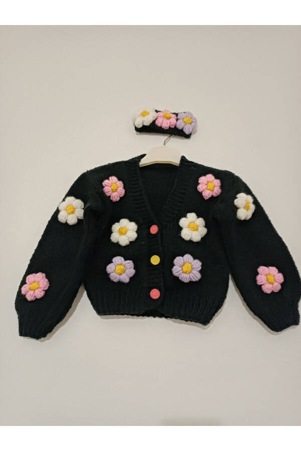 Black Baby Cardigan with Flowers - 6