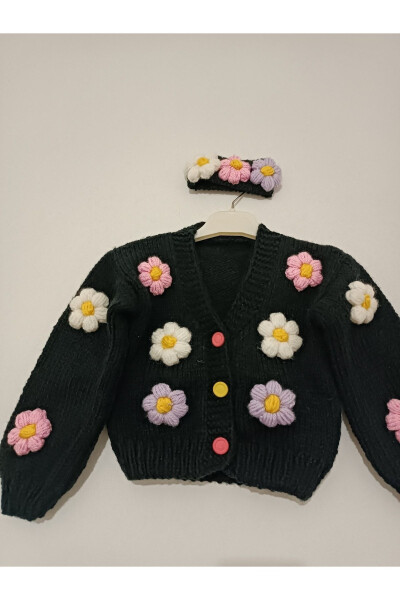 Black Baby Cardigan with Flowers - 7