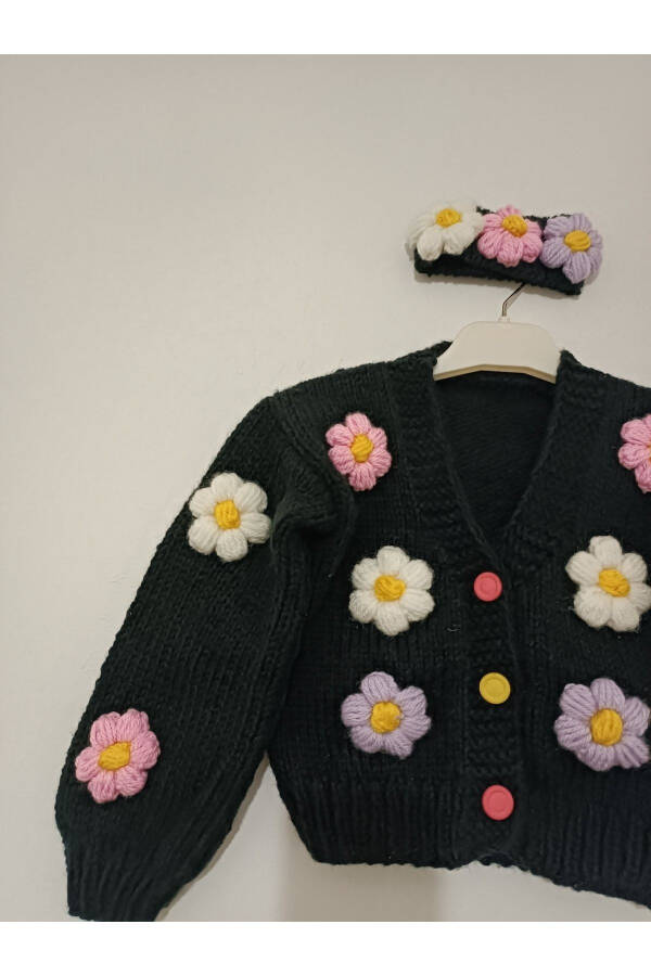 Black Baby Cardigan with Flowers - 8