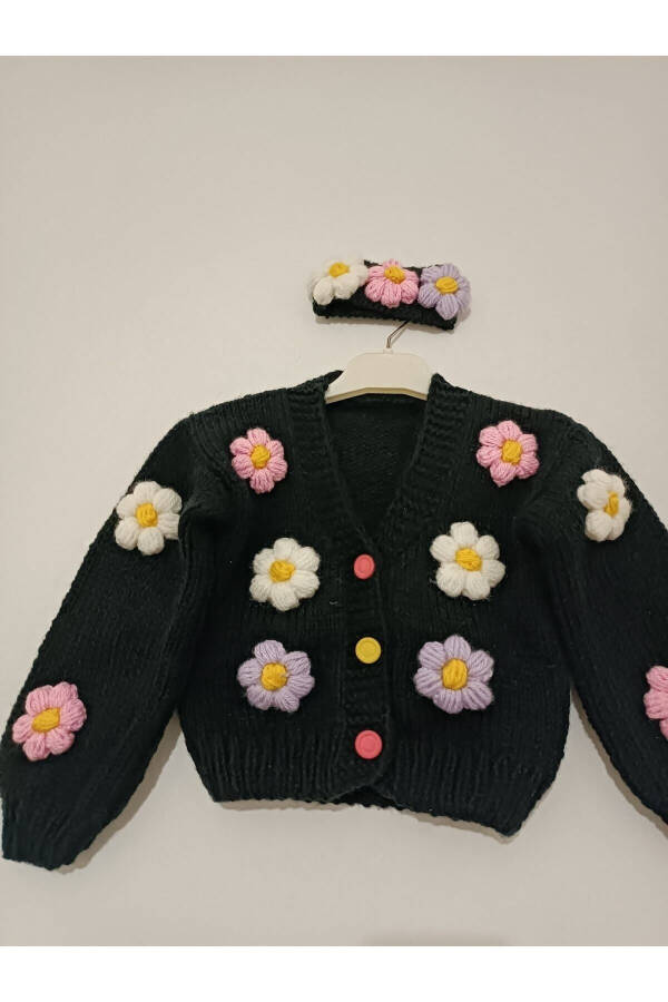 Black Baby Cardigan with Flowers - 2