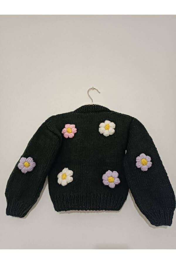 Black Baby Cardigan with Flowers - 4