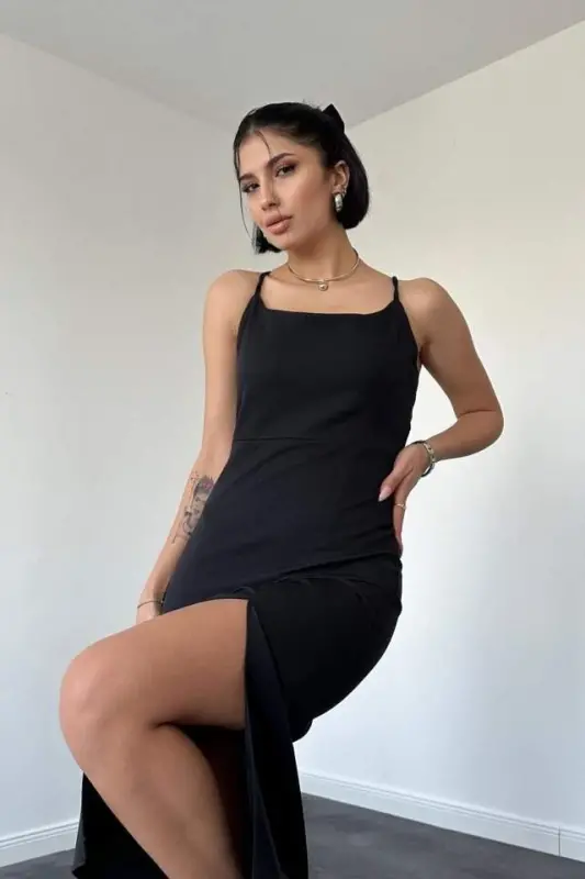 Black Backless Dress - BÜYÜKBEDENIZ
