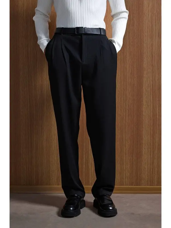 Black Baggy Fit Fabric Trousers - 1