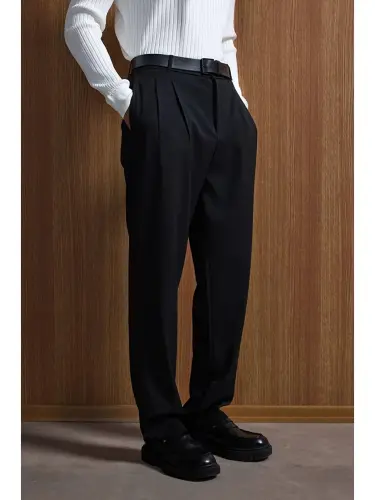 Black Baggy Fit Fabric Trousers - 3