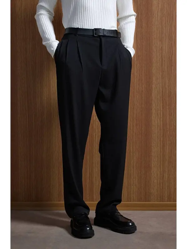 Black Baggy Fit Fabric Trousers - 4