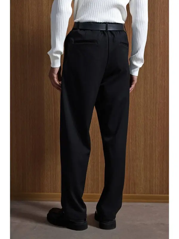 Black Baggy Fit Fabric Trousers - 5