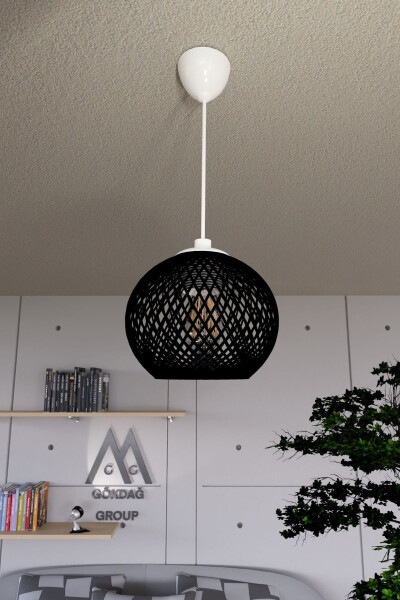 Black Ball Pendant Chandelier with White Cable 