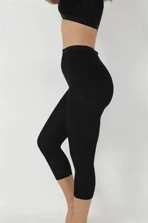 Black Bamboo Capri Leggings for Women - High Waisted - 4