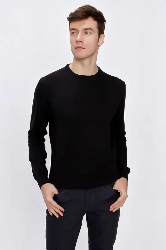 Black Basic Dynamic Fit Comfort Fit Crew Neck Knitted Sweater - 2
