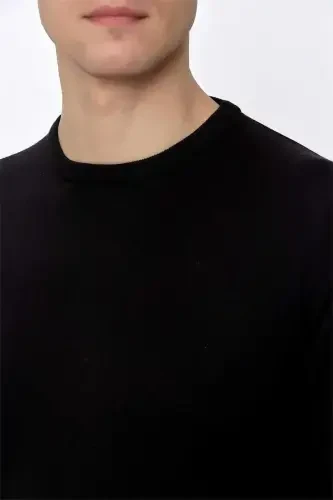 Black Basic Dynamic Fit Comfort Fit Crew Neck Knitted Sweater - 5