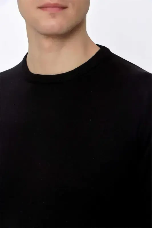 Black Basic Dynamic Fit Comfort Fit Crew Neck Knitted Sweater - 5