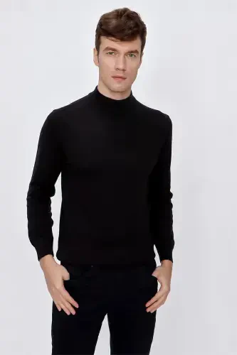 Black Basic Dynamic Fit Comfort Fit Half Turtleneck Knit Sweater 