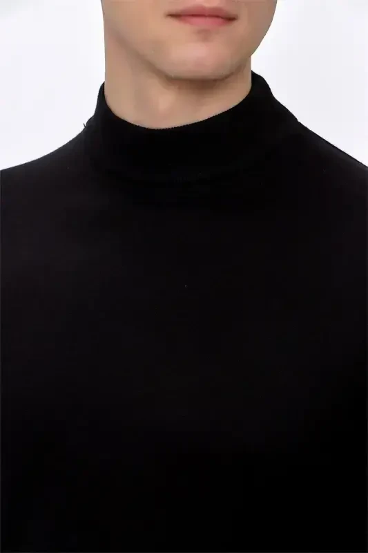 Black Basic Dynamic Fit Comfort Fit Half Turtleneck Knit Sweater - 5