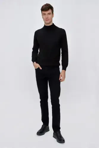 Black Basic Dynamic Fit Comfort Fit Half Turtleneck Knit Sweater - 6