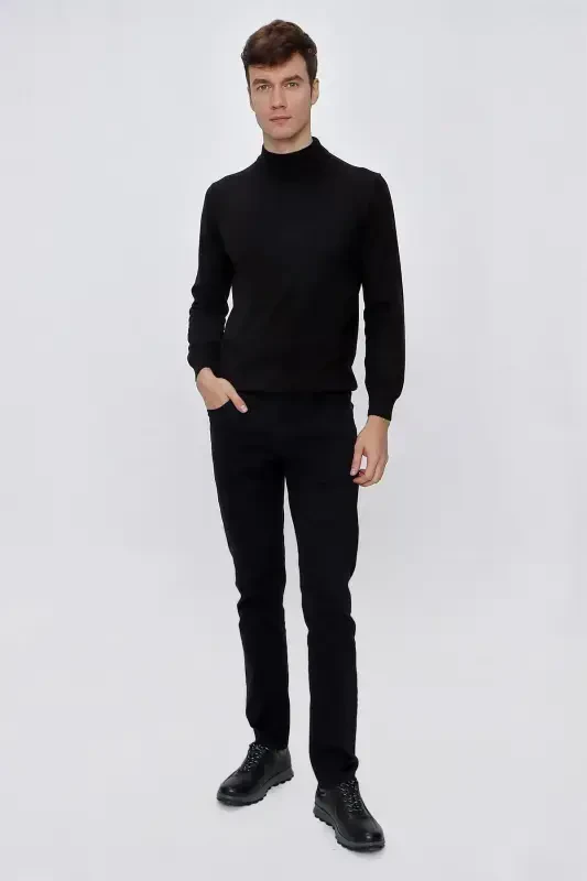 Black Basic Dynamic Fit Comfort Fit Half Turtleneck Knit Sweater - 6