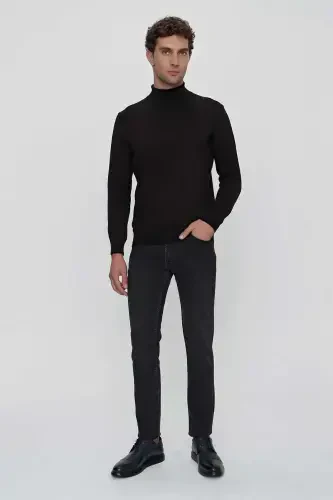 Black Basic Dynamic Fit Comfort Fit Turtleneck Knit Sweater - 5