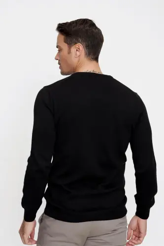 Siyah Basic Dinamik Fit Rahat Kesim V Yaka Triko Kazak - 2