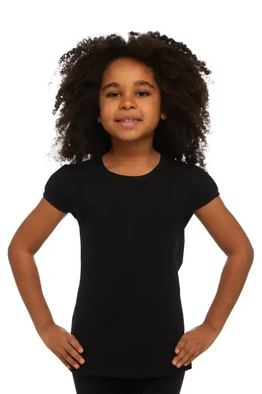 Black Basic Girl's Crew Neck Watermelon Sleeve T-Shirt-BLACK - 1