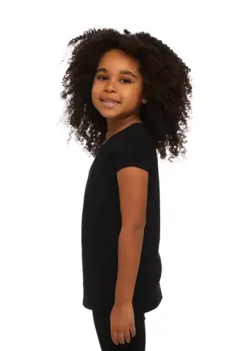 Black Basic Girl's Crew Neck Watermelon Sleeve T-Shirt-BLACK - LOVETTI (1)