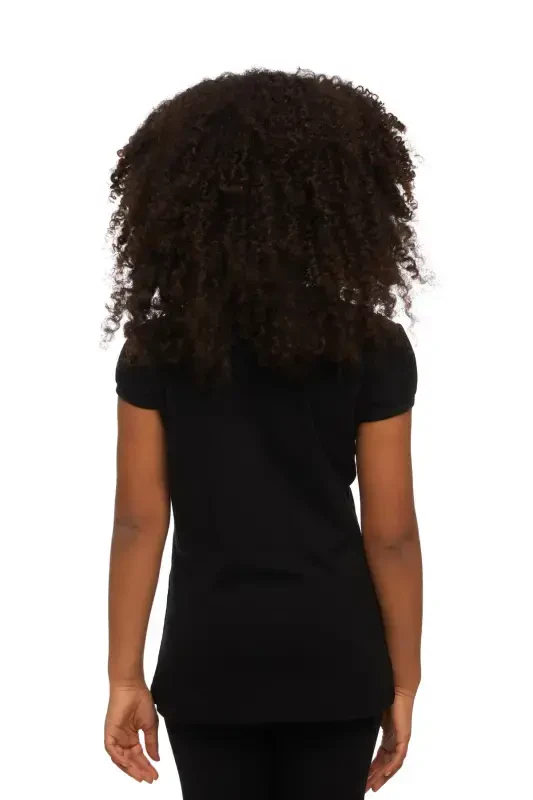 Black Basic Girl's Crew Neck Watermelon Sleeve T-Shirt-BLACK - 3