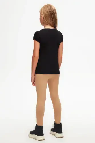 Black Basic Girl's Crew Neck Watermelon Sleeve T-Shirt-BLACK - 4